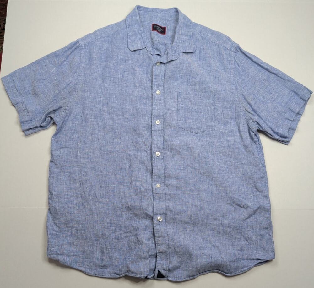 UNTUCKit Cameron Blue 100% Linen Short Sleeve Button-Up Shirt Men's Size Large